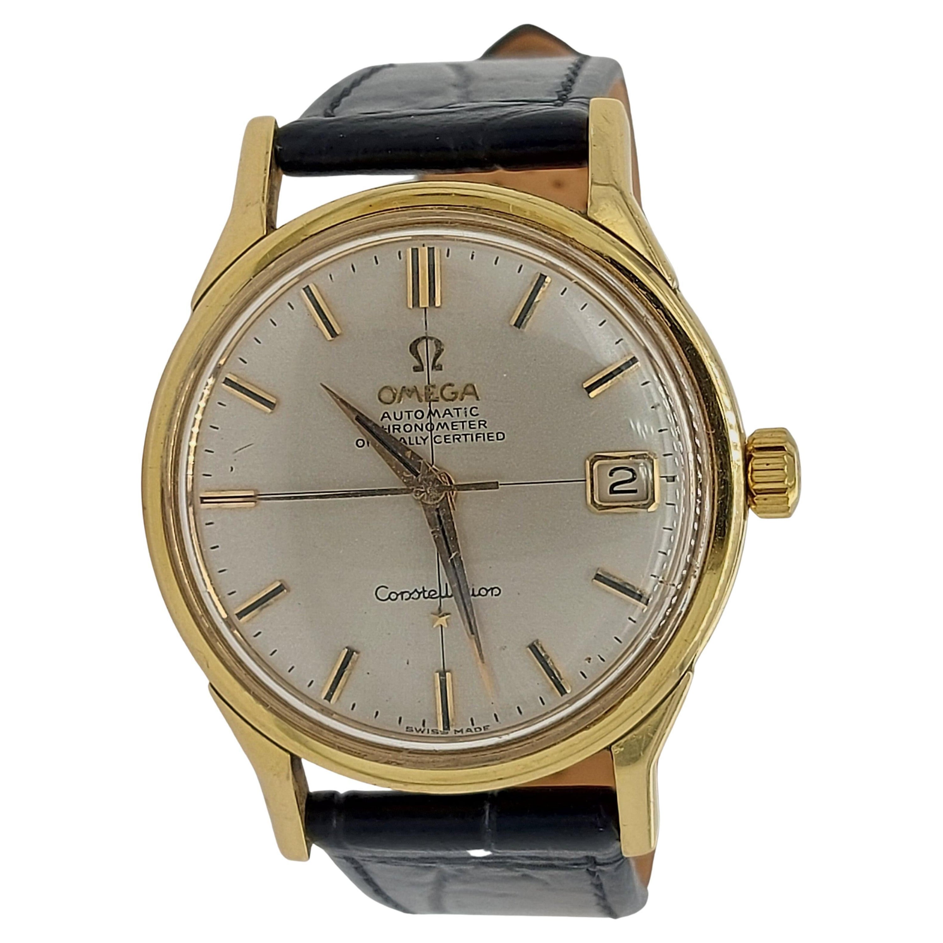 18kt Solid Gold Omega Constellation Chronometer Officially Certified, Cal 561 For Sale