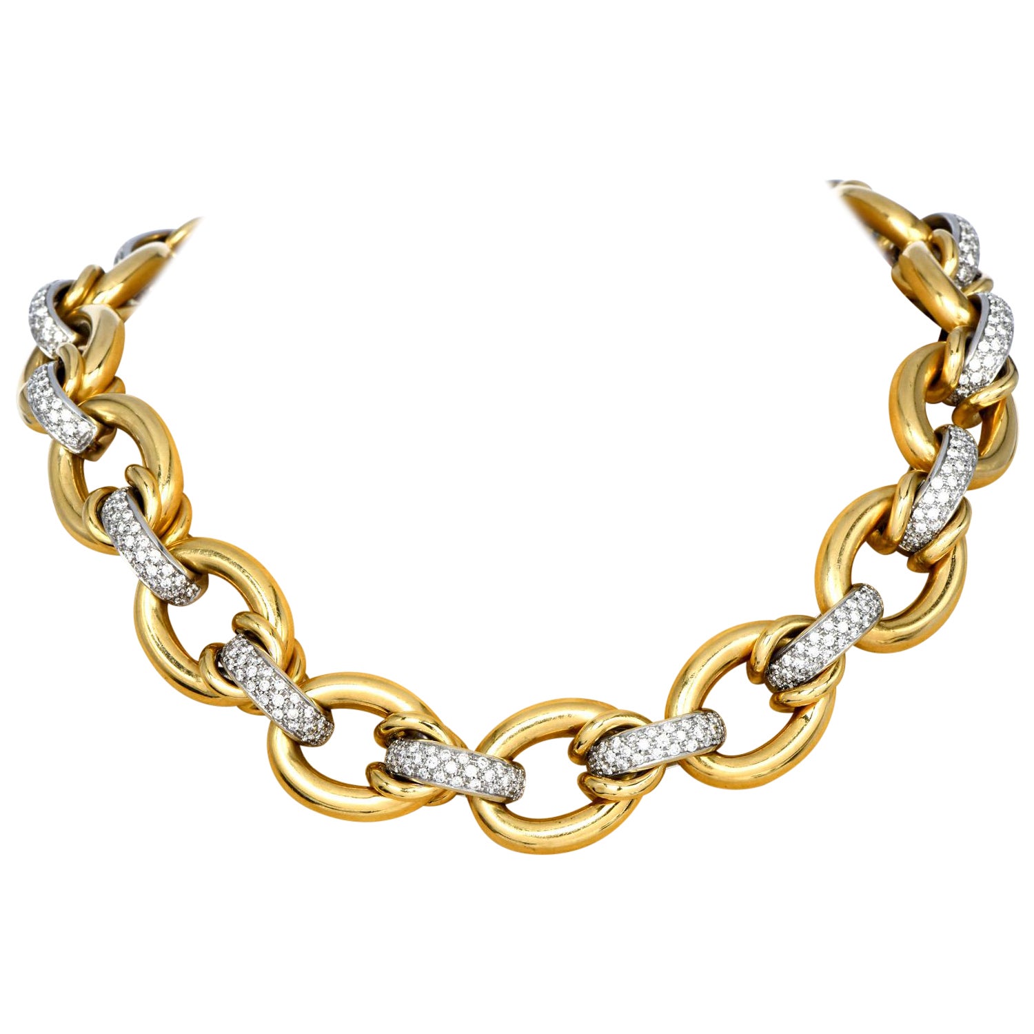 Nicolis Cola 17.80cts Diamond 18K Gold Large Link Chain Necklace For Sale