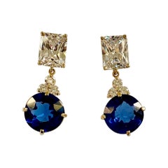 Michael Kneebone London Blue Topaz White Sapphire Diamond Dangle Earrings