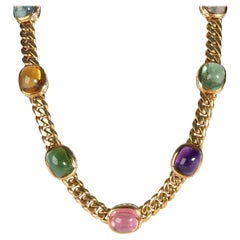Bvlgari Seven Station Mixed Cabochon Gemstone Necklace in 18K Yellow Gold 5 CTW