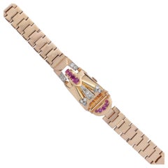 Antique Period, Rose Gold, Ruby, and Diamond Cocktail Watch