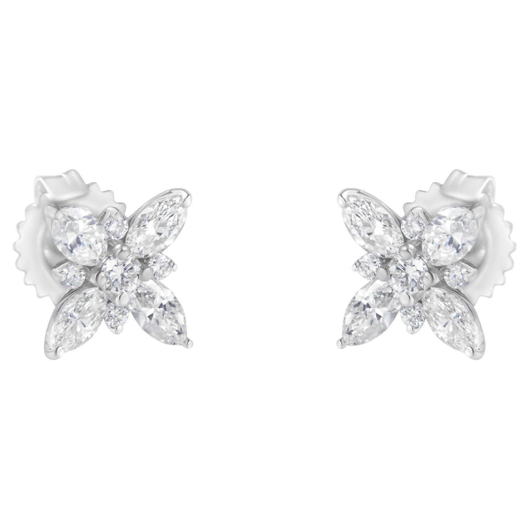 14K White Gold 1.0 Carat Diamond Flower Stud Earring