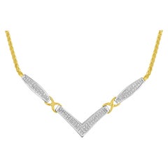 Collier fantaisie en forme de « V » en or jaune et blanc 14 carats avec diamants de 2,0 carats