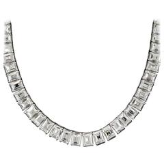 44 Carats Carré-Cut Diamonds Platinum Riviere Necklace