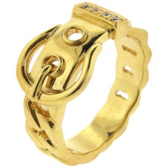 Hermes Paris Diamond Gold Buckle Ring 
