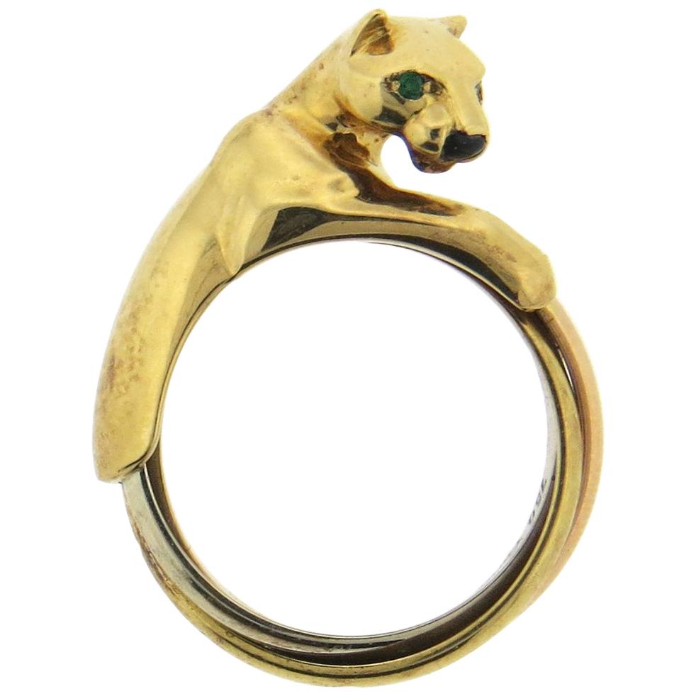 Cartier Panthere Trinity Emerald Onyx Gold Ring For Sale