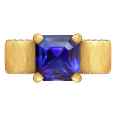 4 Carati Royal Blue Sapphire Diamond 18 Karat Yellow Gold Ring Sahara by D. A.