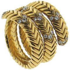 Bulgari Spiga Diamond Gold Wrap Snake Ring 