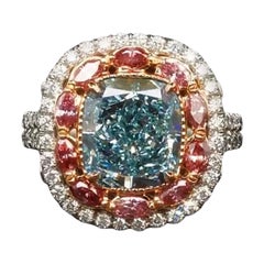 Rare 3.79 Ct Fancy Intense Green-Blue SI1 GIA Certified Natural Diamond Ring