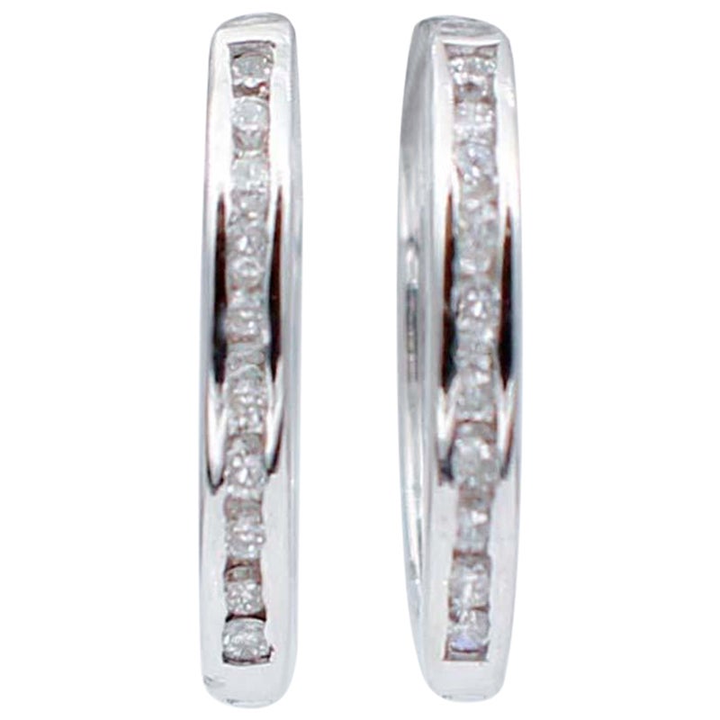 Diamonds, 18 Karat White Gold Hoop Earrings For Sale
