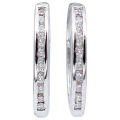 Diamonds, 18 Karat White Gold Hoop Earrings