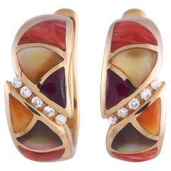 Kabana 14K Yellow Gold 0.20 Ct Diamond, Spiny, and Mother of Pearl Earrings