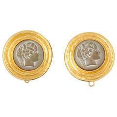 Elizabeth Locke Lava Cameo Gold Earring