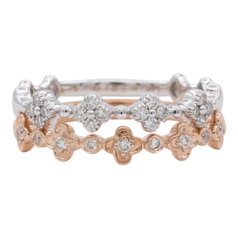 Bagues à la mode empilables Alhambra en or blanc et rose 14 carats avec diamants