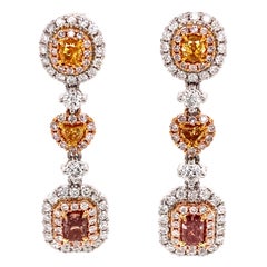 Alexander GIA Certified 2.82ctt Fancy Intense Pink & Yellow Diamond Earrings 18k