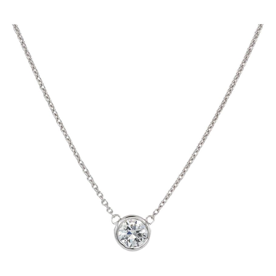 EGL Certified 14k White Gold & Diamond Bezel Set Pendant Necklace 0.93ct G/SI1 For Sale