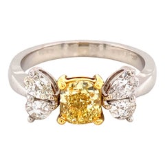 Alexander GIA Certified 1.74ctt Fancy Yellow Diamond Ring 18k Two Tone Gold