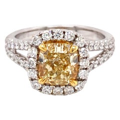 Alexander EGL Certified 2.25ct Fancy Yellow Diamond Ring 18k White & Gold
