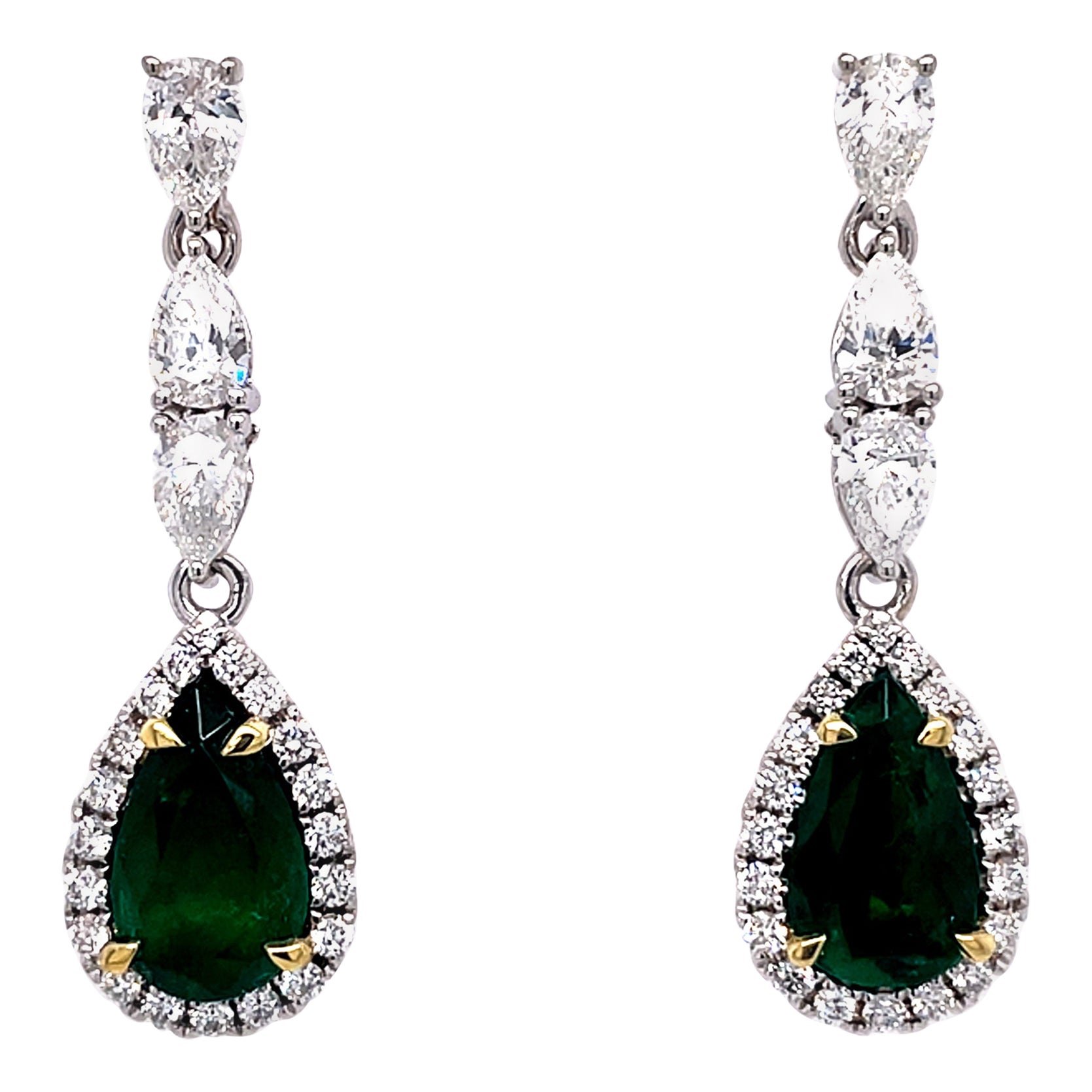 Alexander GIA Certified 4.29ct Emerald & Diamond Earrings 18k White Gold For Sale