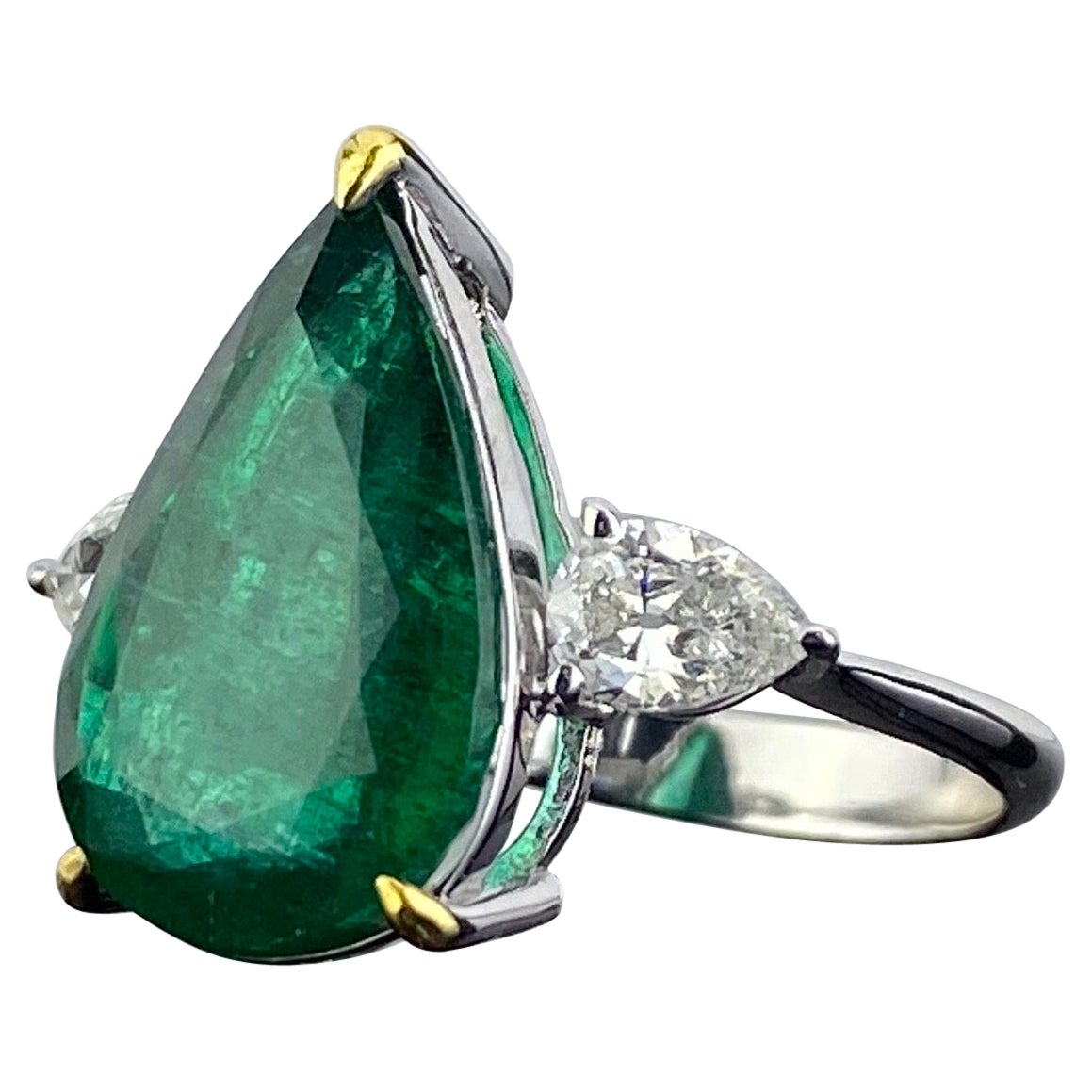 5.70 Carat Emerald and Diamond Three Stone Engagement Ring