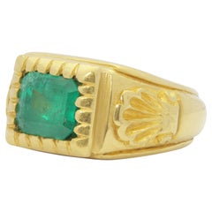 Vintage Substantial & Heavy, 18 Karat Yellow Gold & Emerald Ring