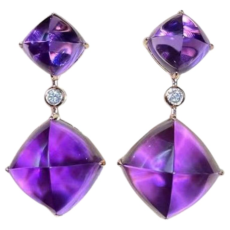Eostre Amethyst Sugar Loaf and Diamond Earring in 18K Rose Gold For Sale