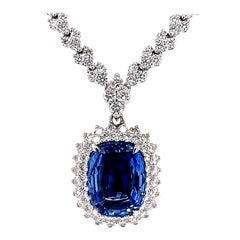 Alexander GIA 15.46ctt Ceylon Sapphire No Heat with Diamonds Necklace 18k