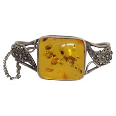 Used Amber Silver Bangle Bracelet