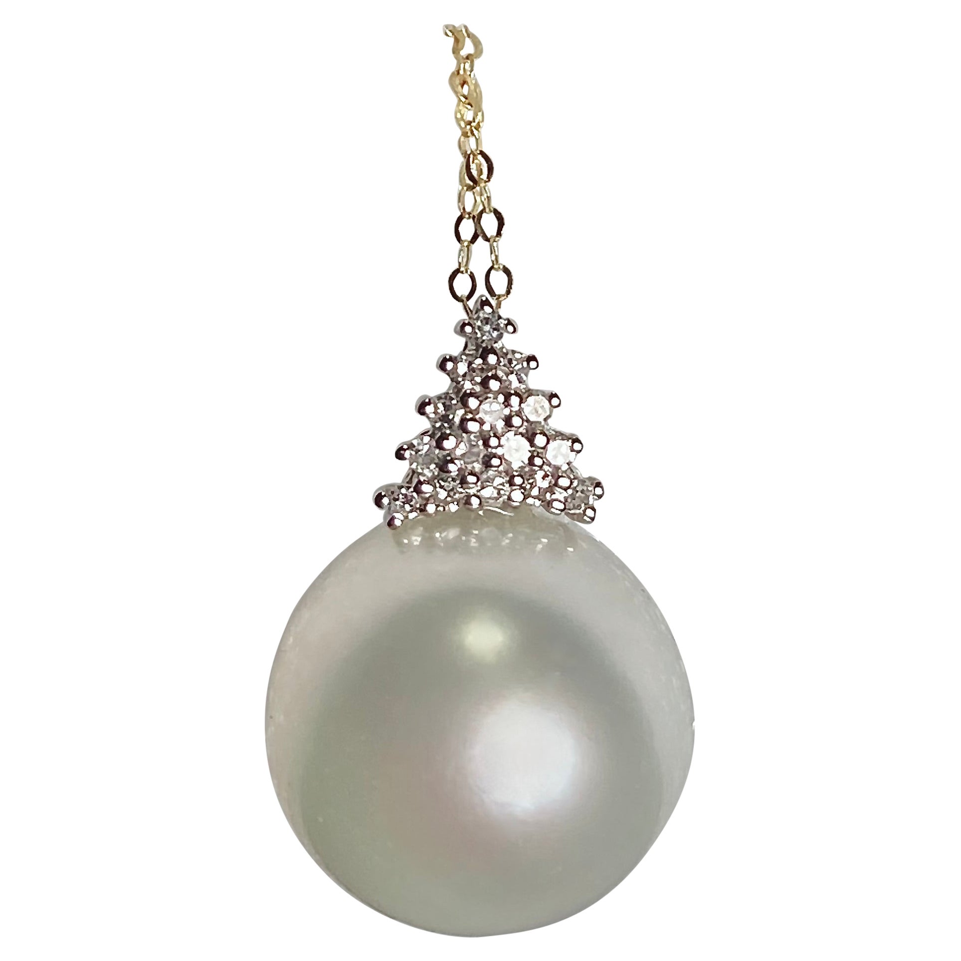 Eostre White South Sea Pearl and Diamond Yellow Gold Pendant  For Sale