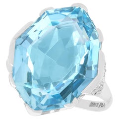 Vintage 14.35ct Aquamarine and Diamond and White Gold Cocktail Ring, circa 1950