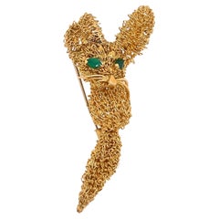 Retro Van Cleef & Arpels Emerald Gold Fox Pin Made in France 18K