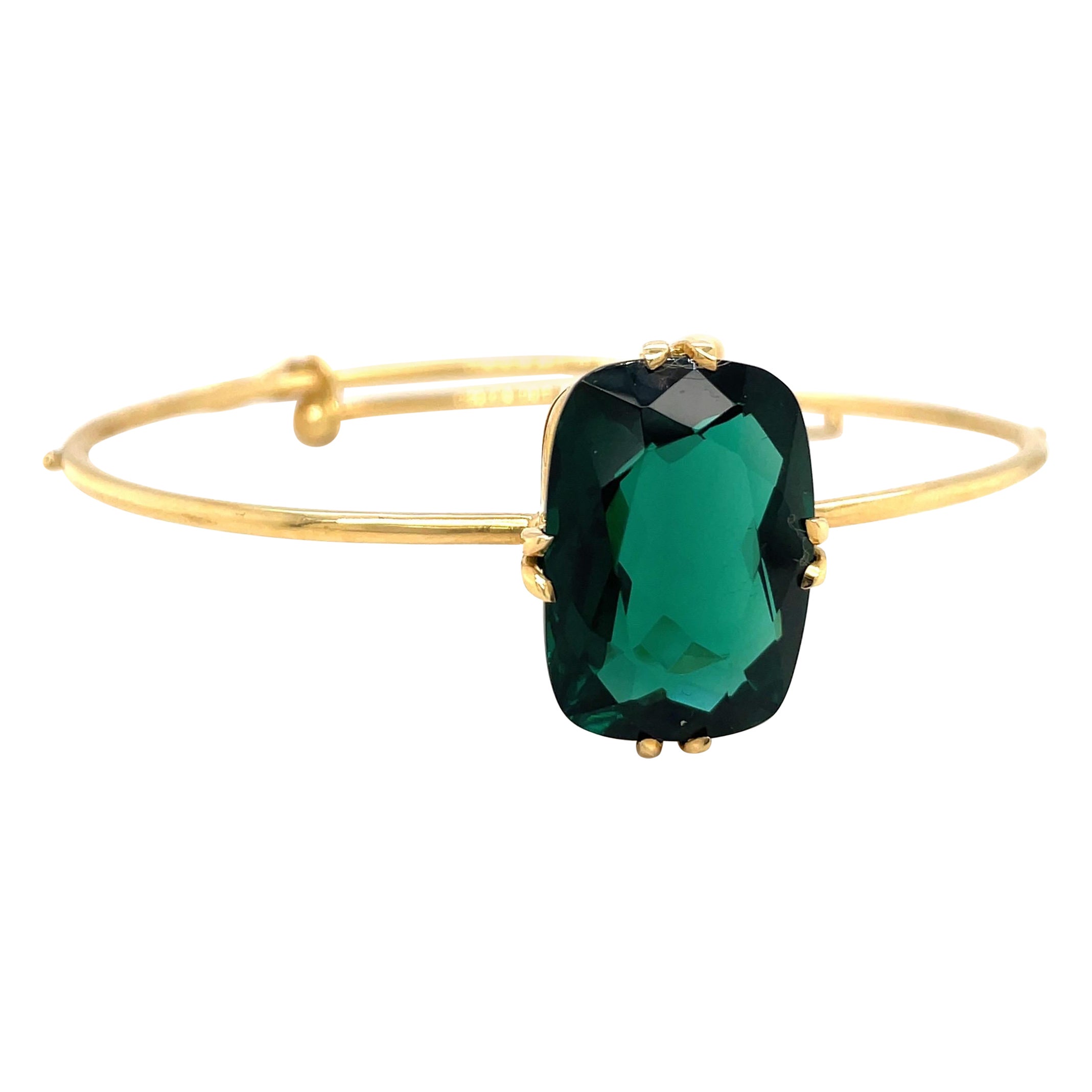 Cellini 18KT Yellow Gold 15.72 CT Green Quartz Adjustable Bangle Bracelet For Sale