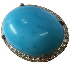 Huge 42 Carat Persian Turquoise Diamond Gold Ring 