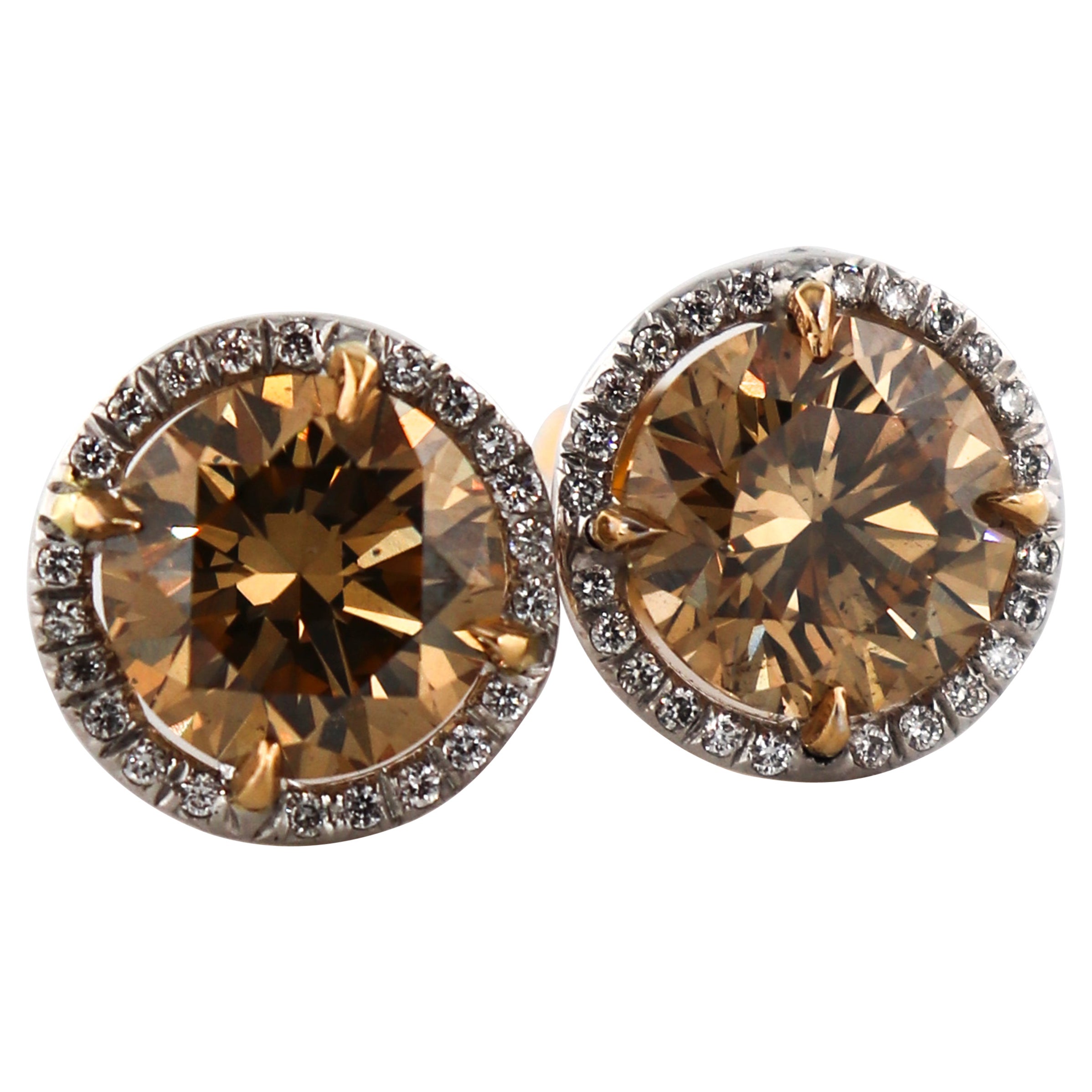 J. Birnbach 4.86 carat Cognac Round Brilliant Diamond earrings