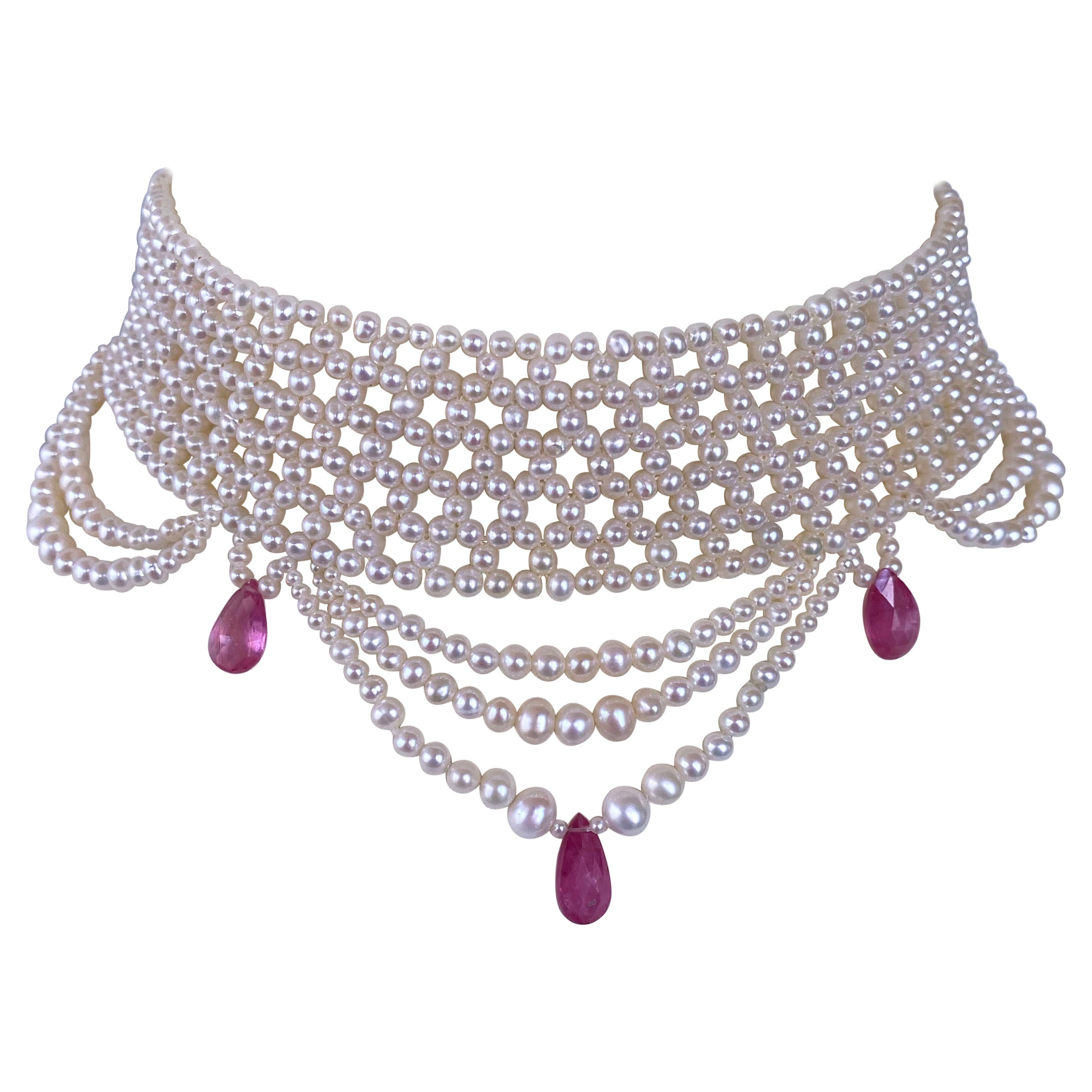 Marina J. Pink Sapphire & Pearl Woven Choker with Rhodium Plated Silver Clasp For Sale