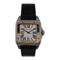 Pre-Owned Cartier Midsize Santos 100 Stainless Steel & 18KR Strap Auto Watch