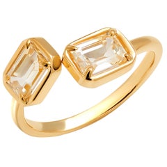 Yellow Gold Facing Open Shank Cocktail Ring with Emerald Shaped Yellow Sapphire