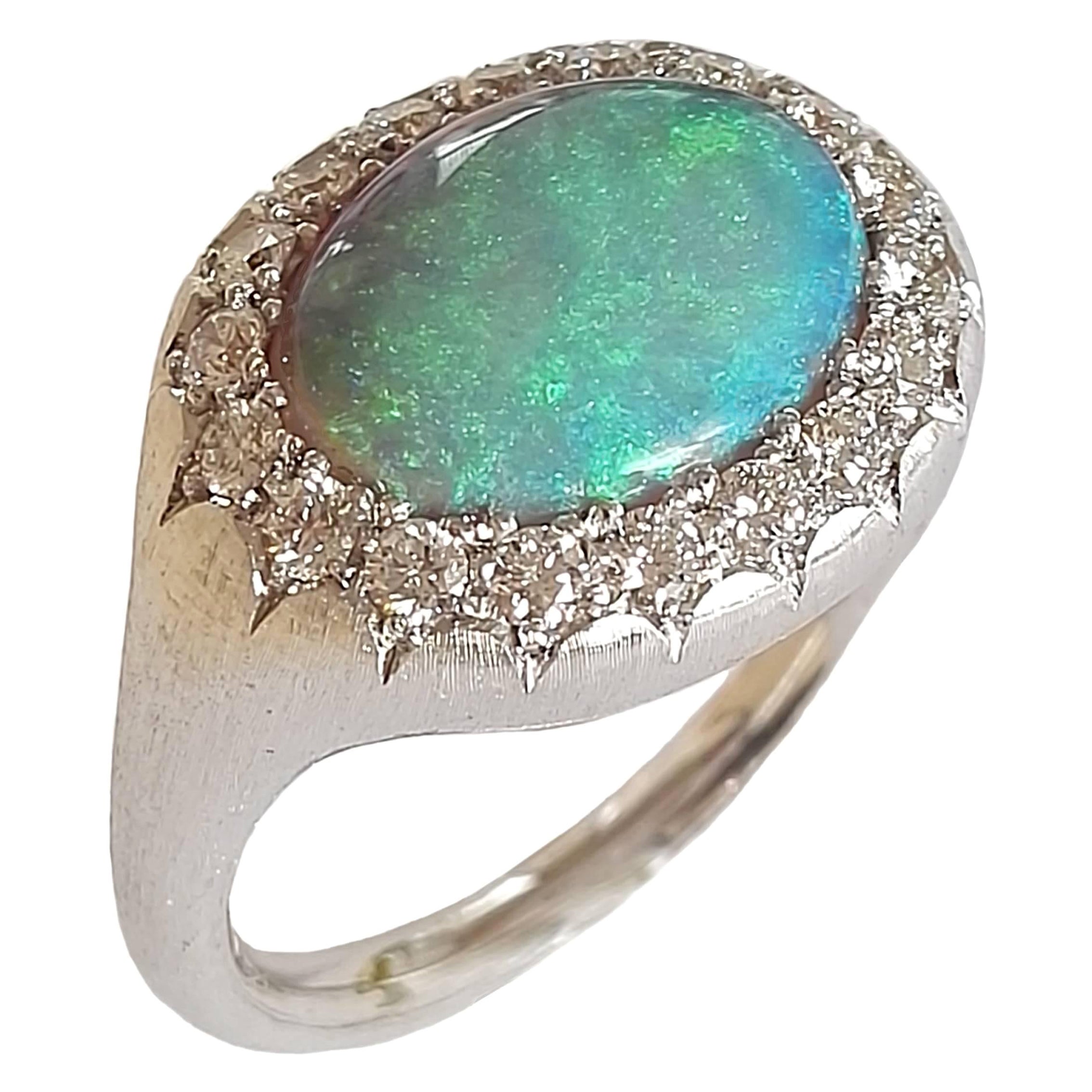 Dalben Australian Opal Diamond Gold Millerighe Ring
