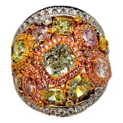 Anello con diamanti naturali colorati 6,65ct, 11 certificati GIA