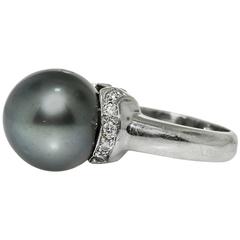 Black Tahitian Pearl Diamond Platinum Ring
