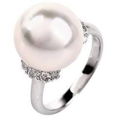 South Sea Pearl Diamond Platinum Ring