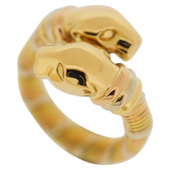 Cartier Cougar Panthere Double Head Ring Tri Color Gold 51