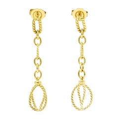 David Yurman 18 Karat Yellow Gold Twisted Cable Link Drop Earrings
