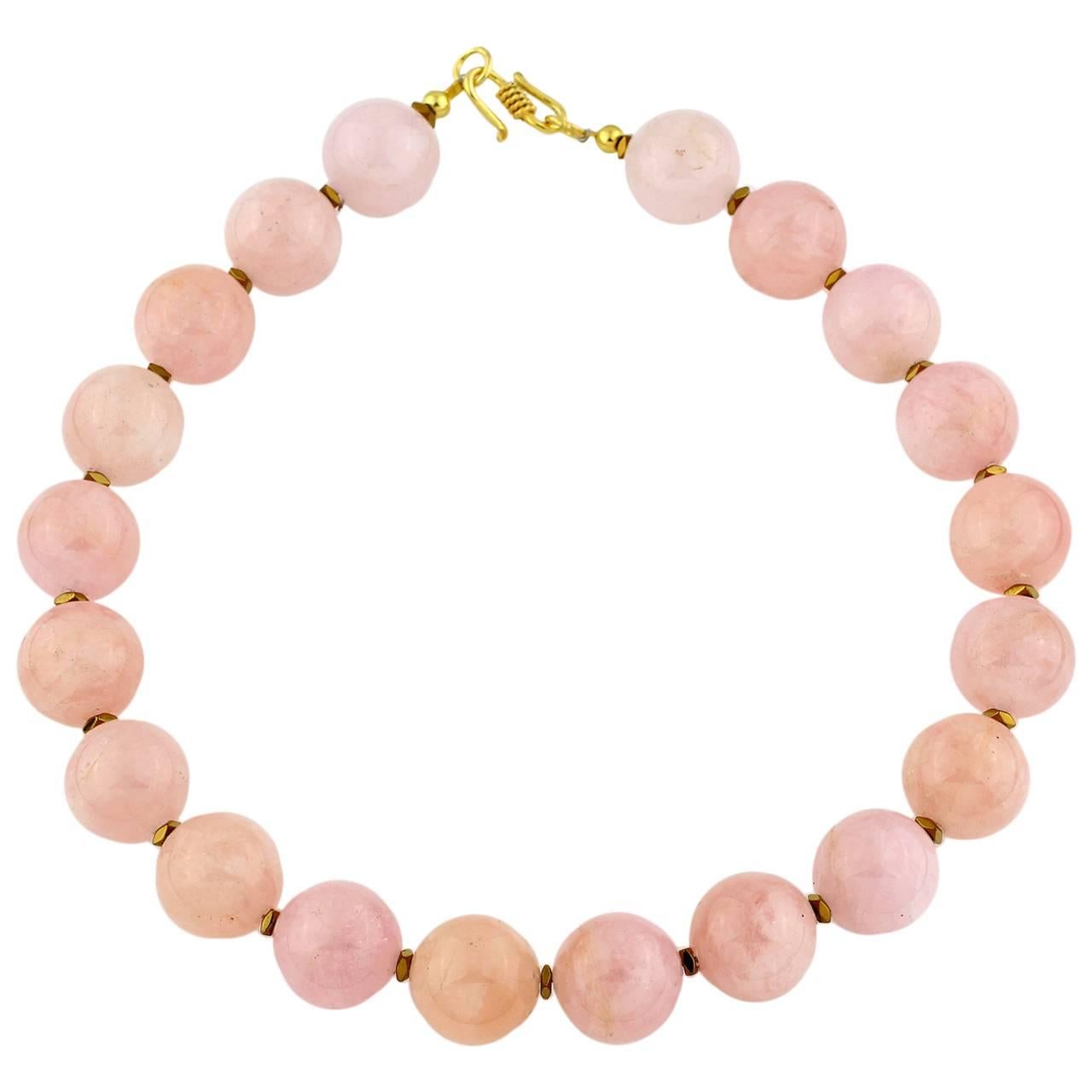 Single Strand Highly polished Opaque Peachy Pink Morganite Necklace