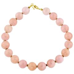Single Strand Highly polished Opaque Peachy Pink Morganite Necklace