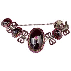 Antique 62 Ct Bohemian Garnet Cabochon Ruby Bracelet French Belle Epoque Museum Quality