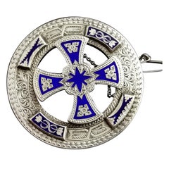 Antique Scottish Silver and Enamel Brooch, Celtic Cross, Victorian