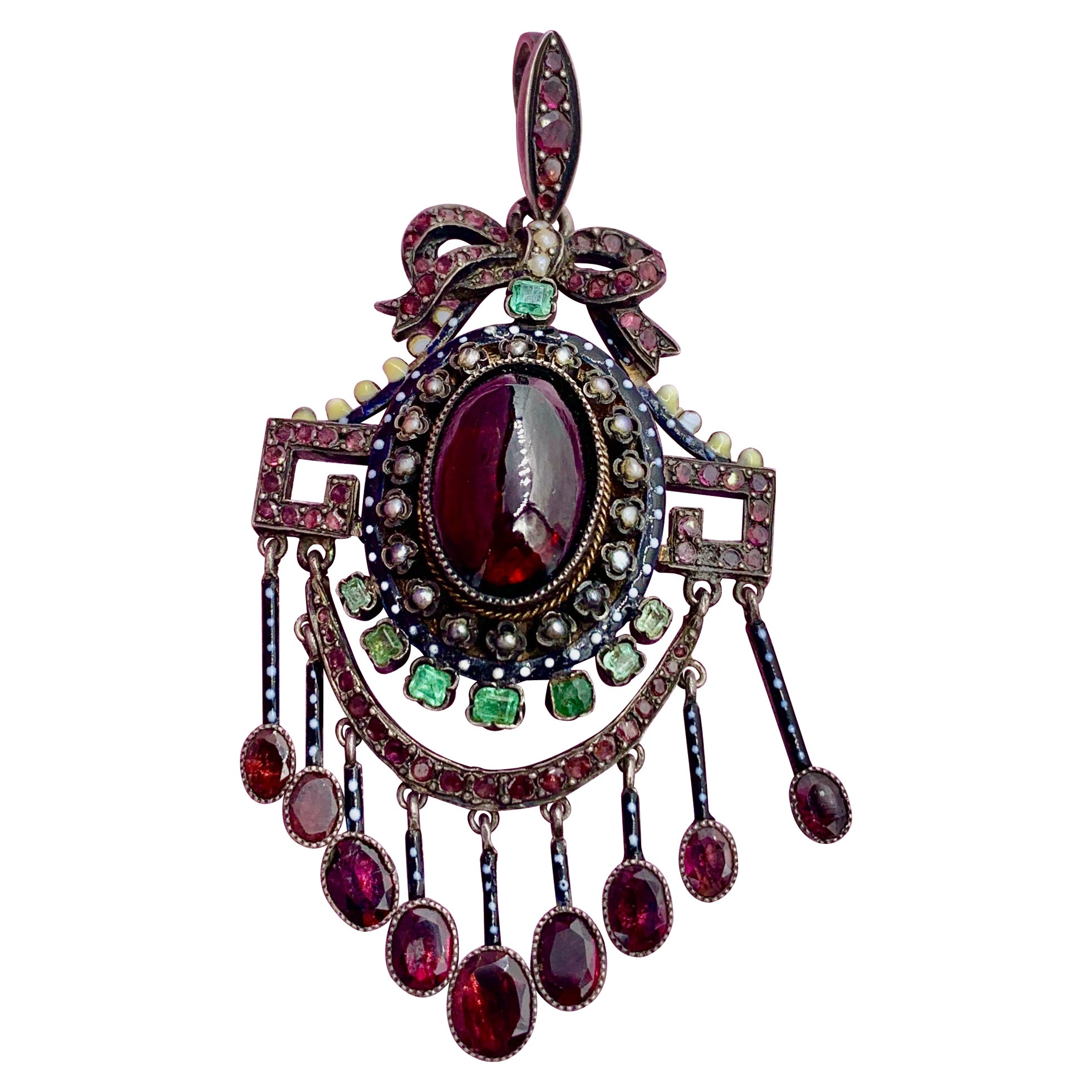 Bohemian Garnet Emerald Ruby Enamel Locket French Belle Epoque Museum Quality For Sale
