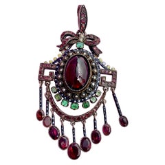 Bohemian Garnet Emerald Ruby Enamel Locket French Belle Epoque Museum Quality