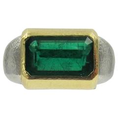 David Webb Emerald Gold Platinum Ring